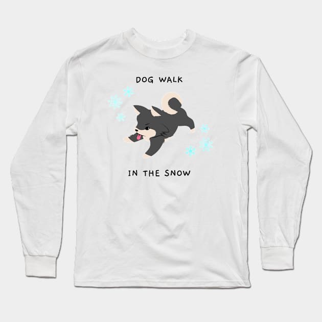 Dog Walk In The Snow Long Sleeve T-Shirt by Mint Tee